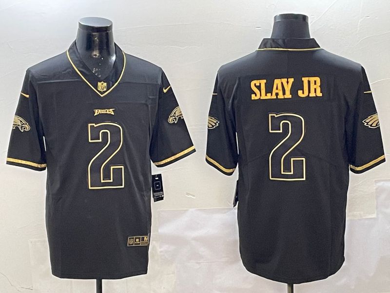 Men Philadelphia Eagles #2 Slay jr Black gold Throwback 2025 Nike Limited NFL Jersey style 1